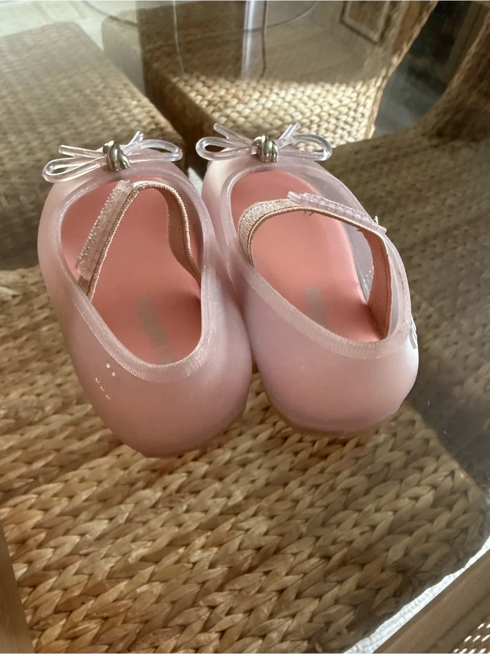 Girls Pink Mini Melissa Mary Jane Ballet Flats with Gold Accent and Bow Size 5T
